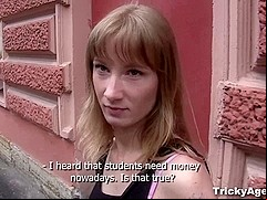 A golden-haired student is looking for some money!